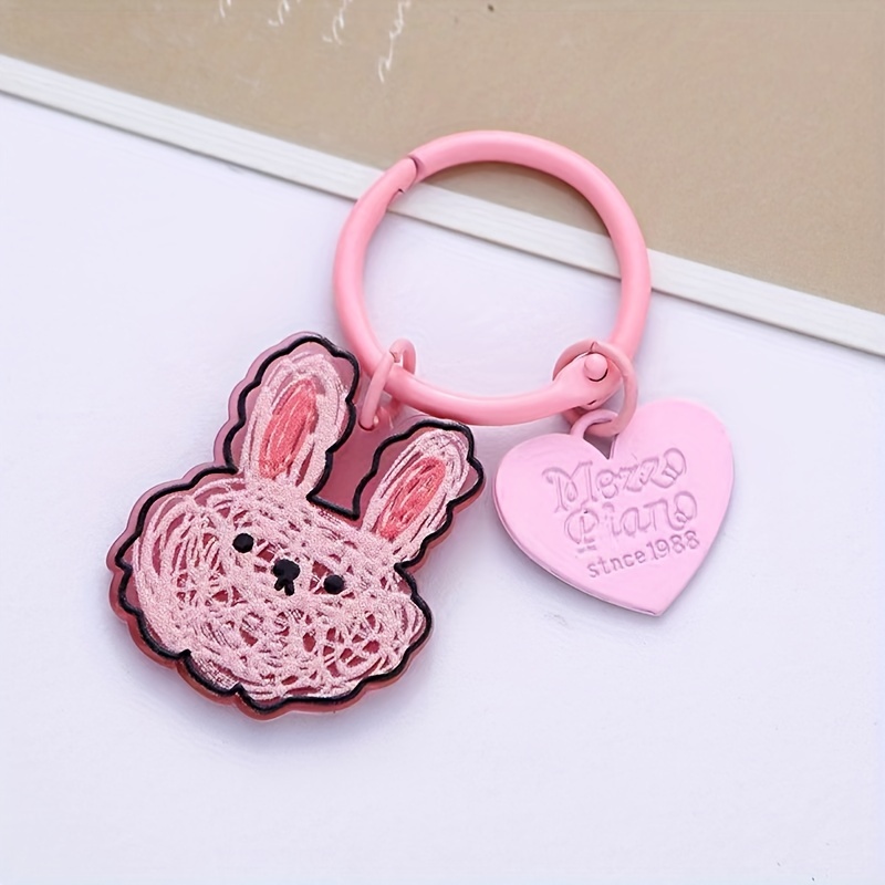 Love Heart Rabbit Bunny Keychain Cute Cartoon Animal Keyring