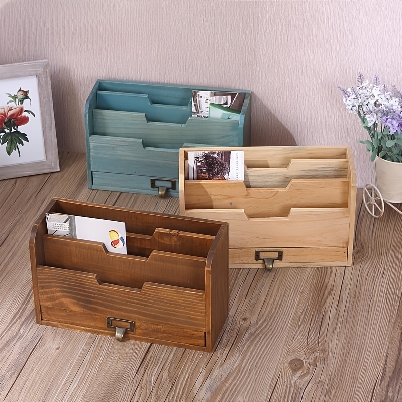 4 Drawer Vintage Storage Box Wooden Desktop Storage Rack - Temu