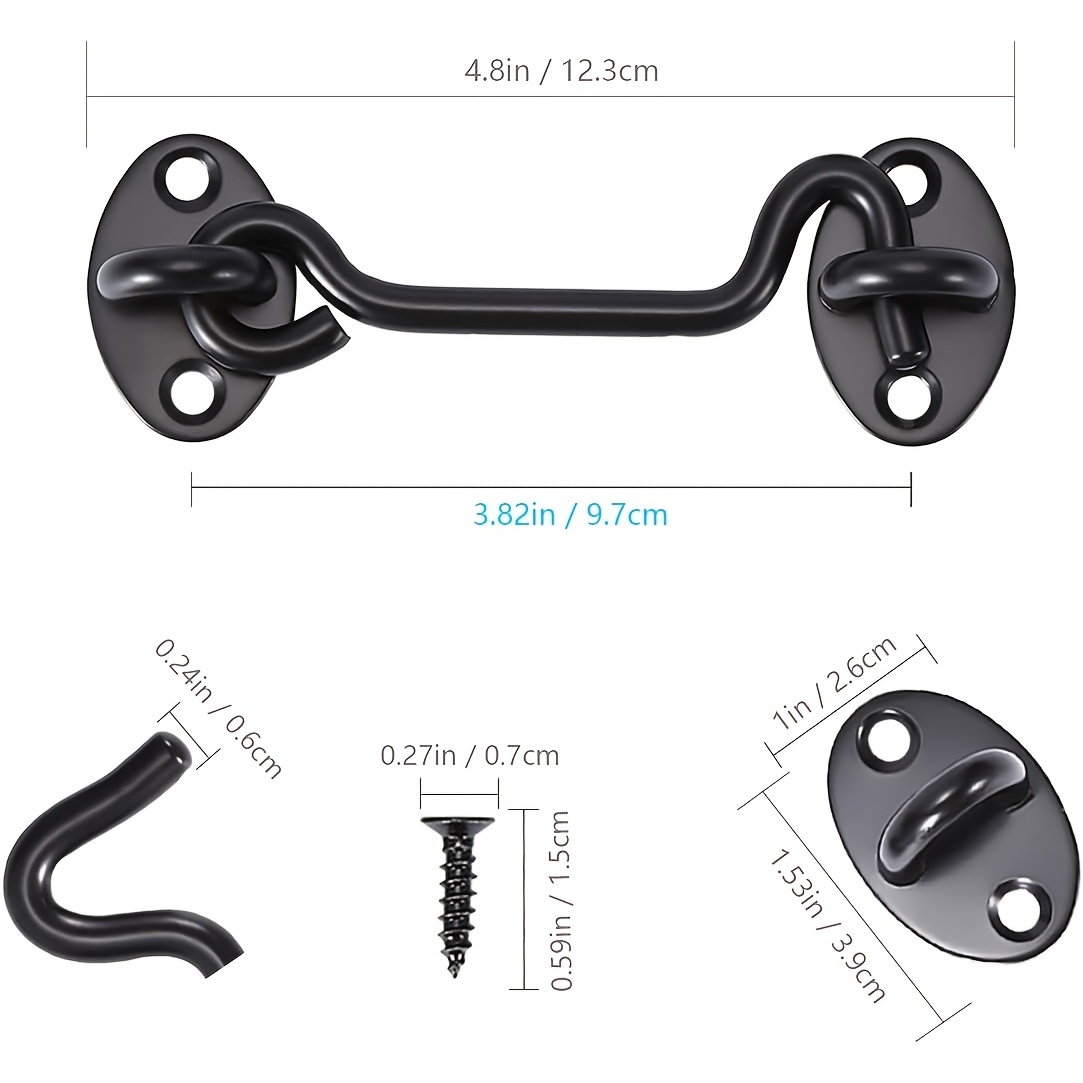 Hook and Eye Latch Black Cabin Hook and Eye 2Pcs Metal Door Hook Latch  Heavy Duty Cabinet Latches for Door Gate Window Closet Shed