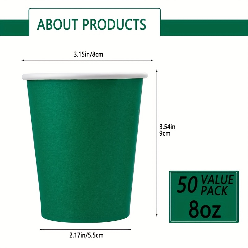 Unique Disposable Paper Cups, 12oz, Emerald Green