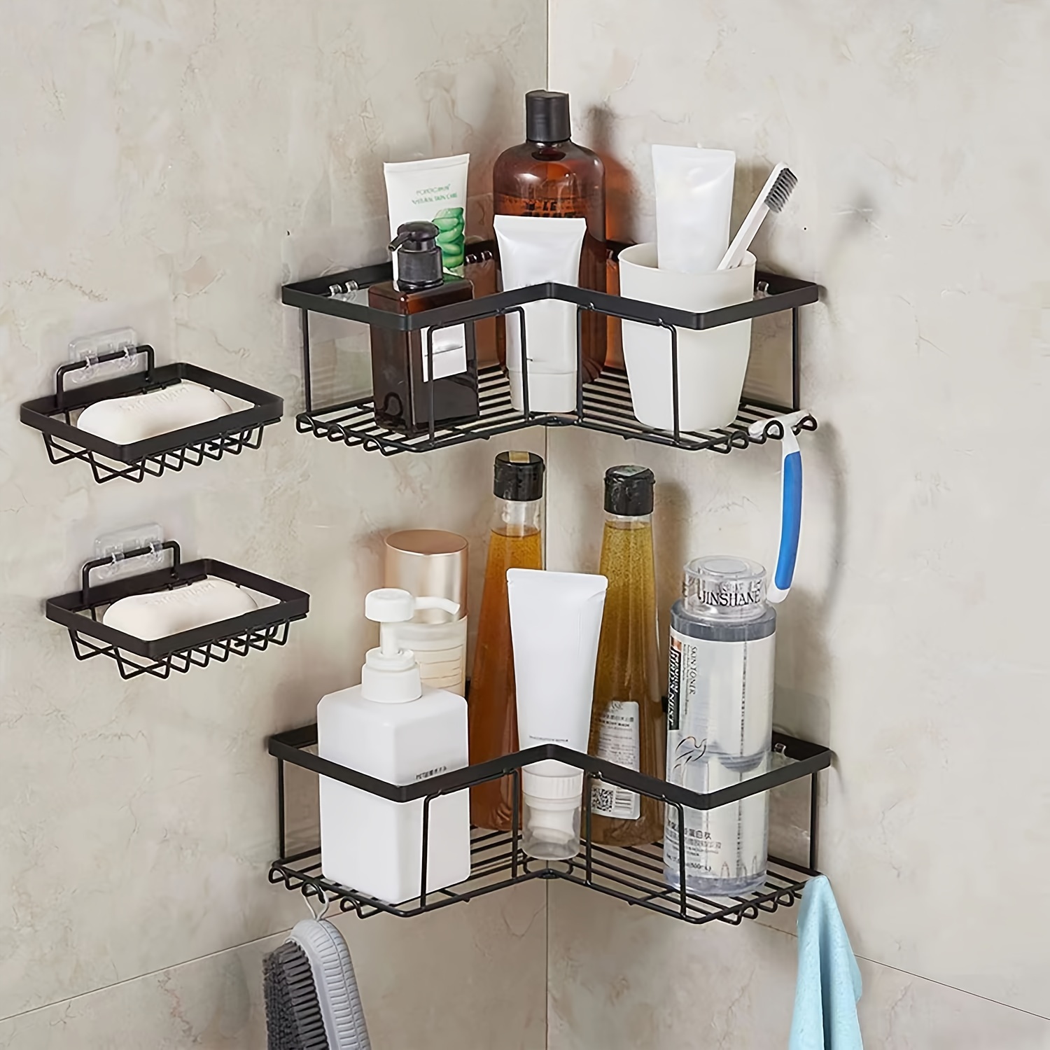 Plastic Bathroom Shelf Organizer Bathroom Corner Shelf Shower Storage Wall  Holder Shampoo Holder Kitchen Accessories Gadgets