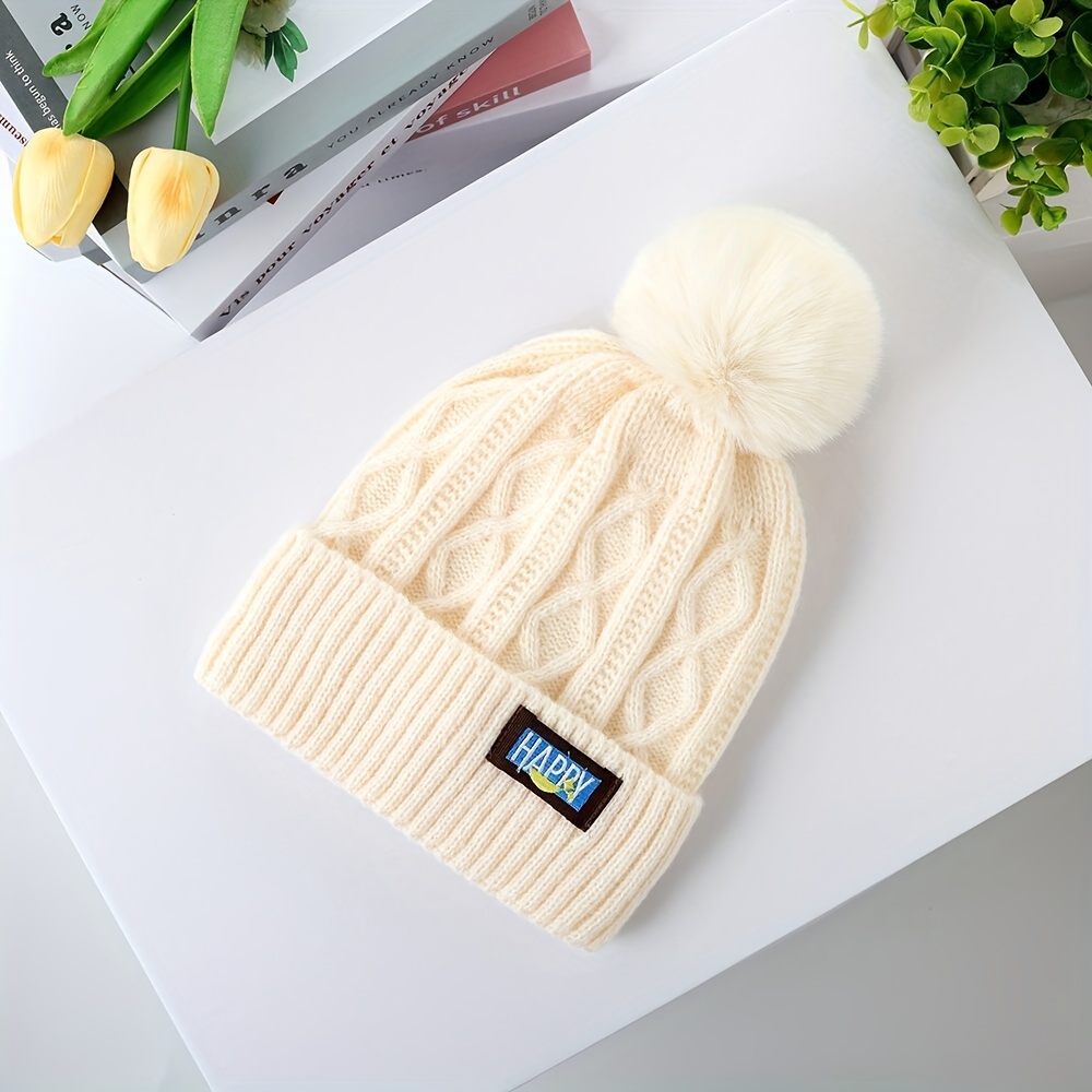 Bonnet À Tricoter Pour Femmes, Chapeau D'hiver Chaud Avec Patch De