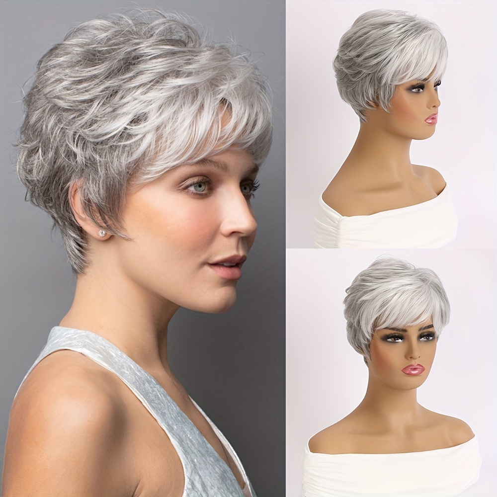 TEMU Silvery Curly Wig For Women - 10" Synthetic , , For & Halloween Parties