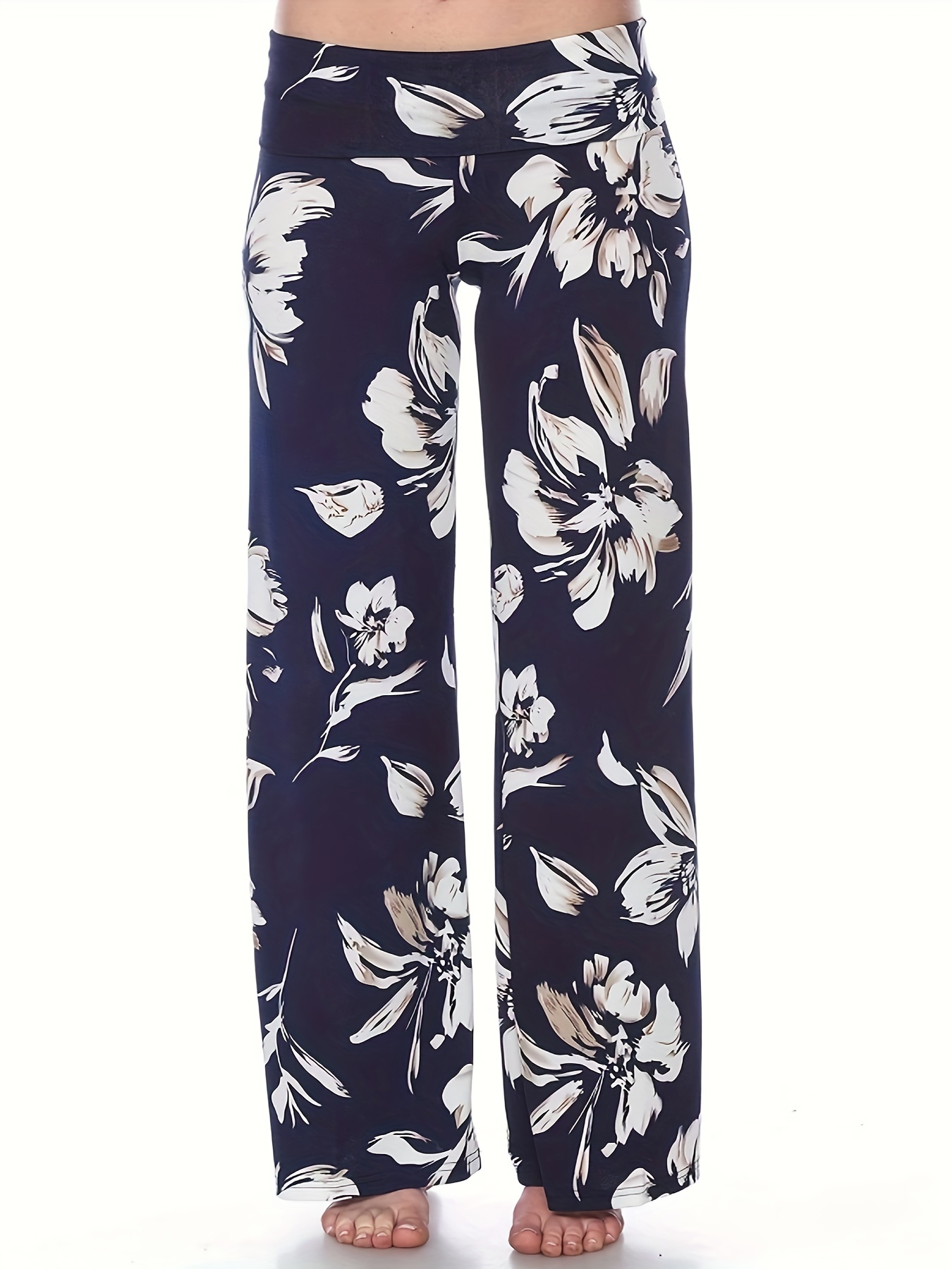 floral print wide leg pants casual elastic waist loose pants for spring summer womens clothing