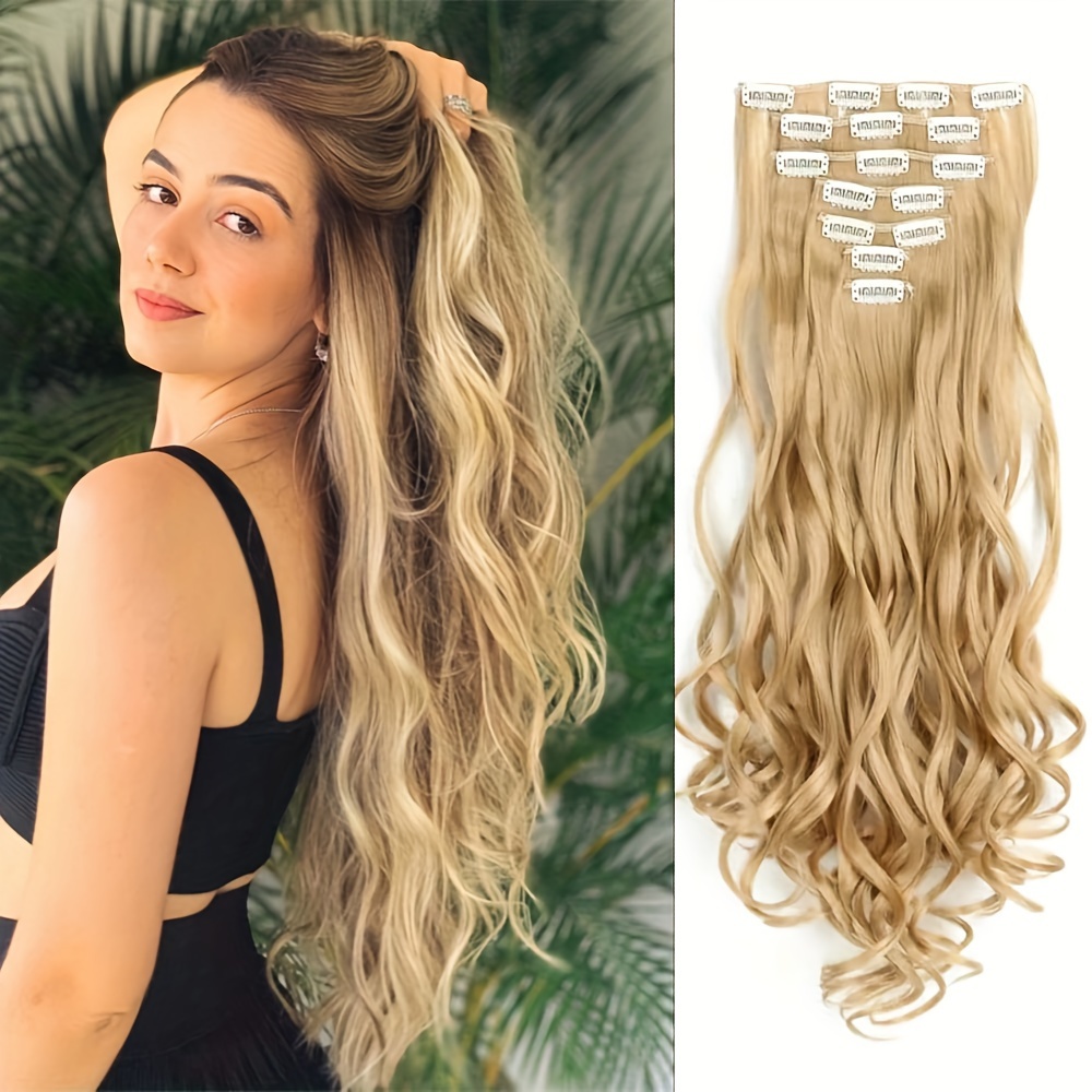 Long Wavy 16 Clips Hair Extensions Clips in 7Pcs/Set Synthetic