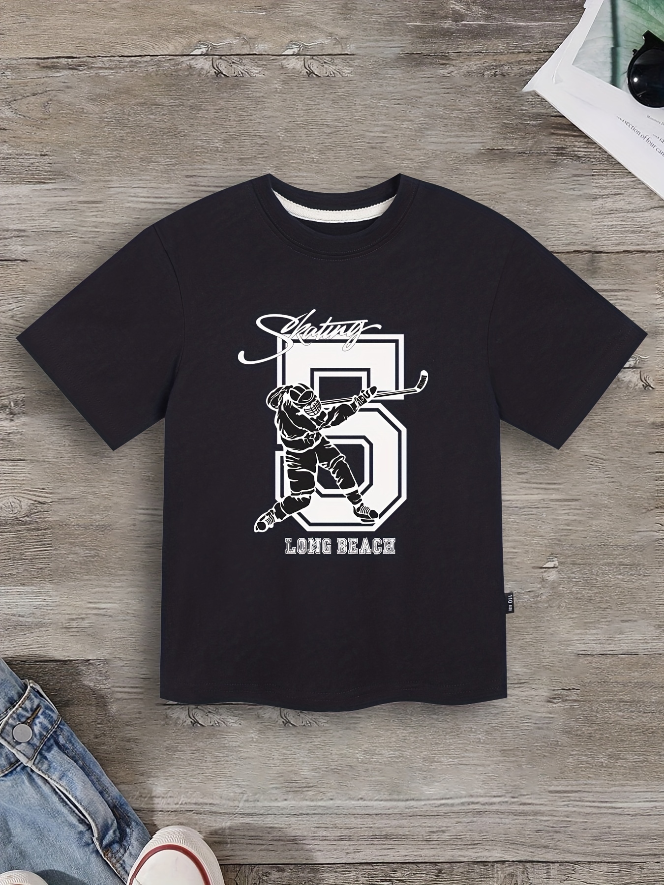 Dodgers Letter Print Boys Creative T-Shirt, Blouses, Casual Lightweight Comfy Short Sleeve Tee Tops, Kids Clothings for Summer,Temu