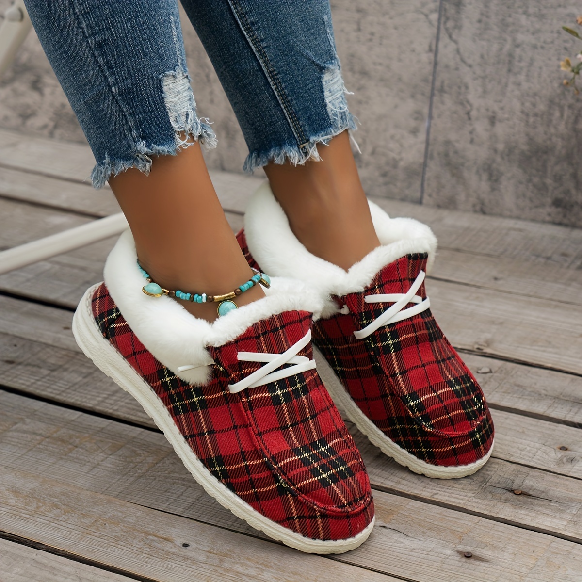 Women's plaid best sale flat shoes