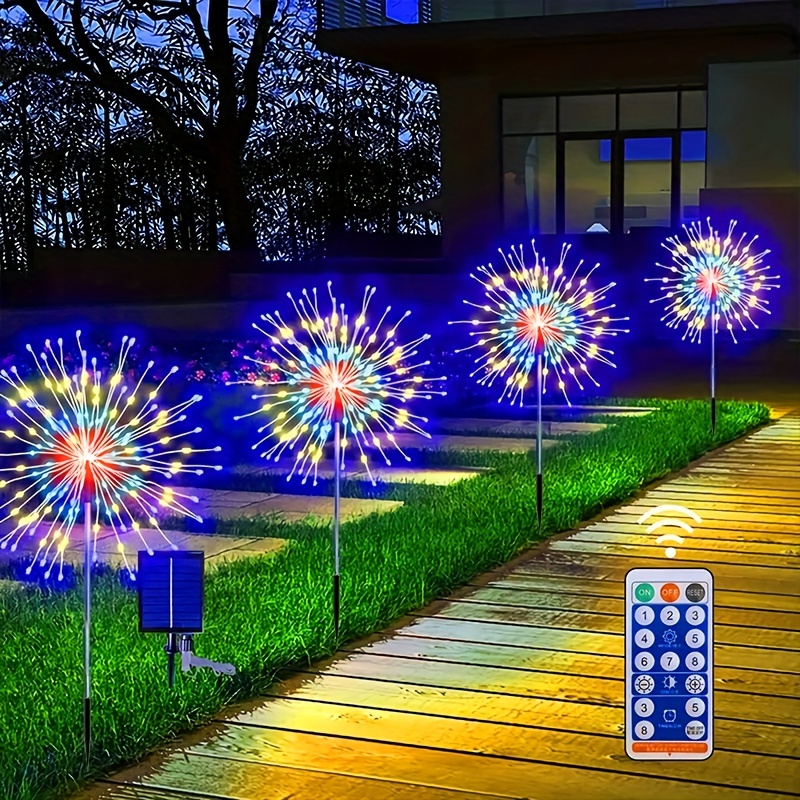 

4pcs Led Solar Firework Light, Outdoor Waterproof Solar Garden Fireworks Lights, 8 Modes With Remote Control, Villa Garden, Yard Balcony, Pathway Lawn, Holiday Party Decoration