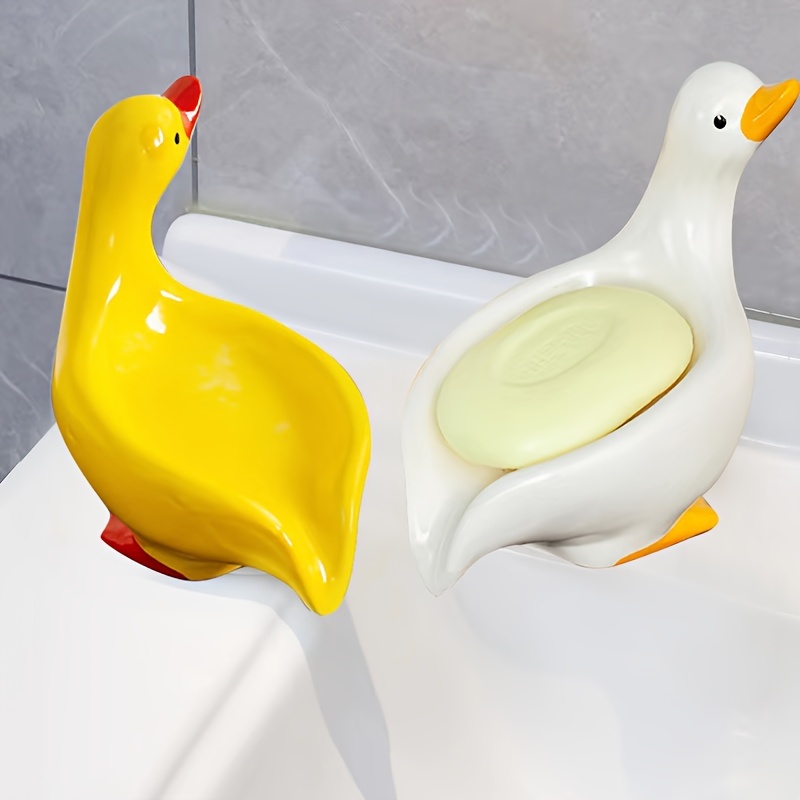 Cute Duck Shaped Soap Dish, Plastic Drain Soap Tray, Self Draining