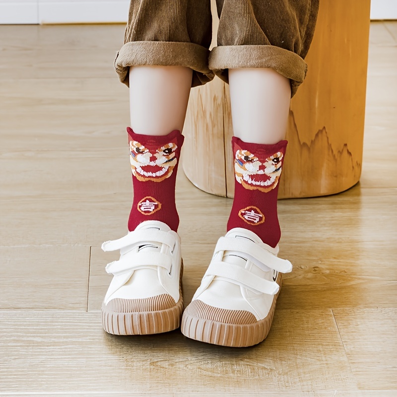 5 paires enfants chaussettes rouges dessin animé motif coton