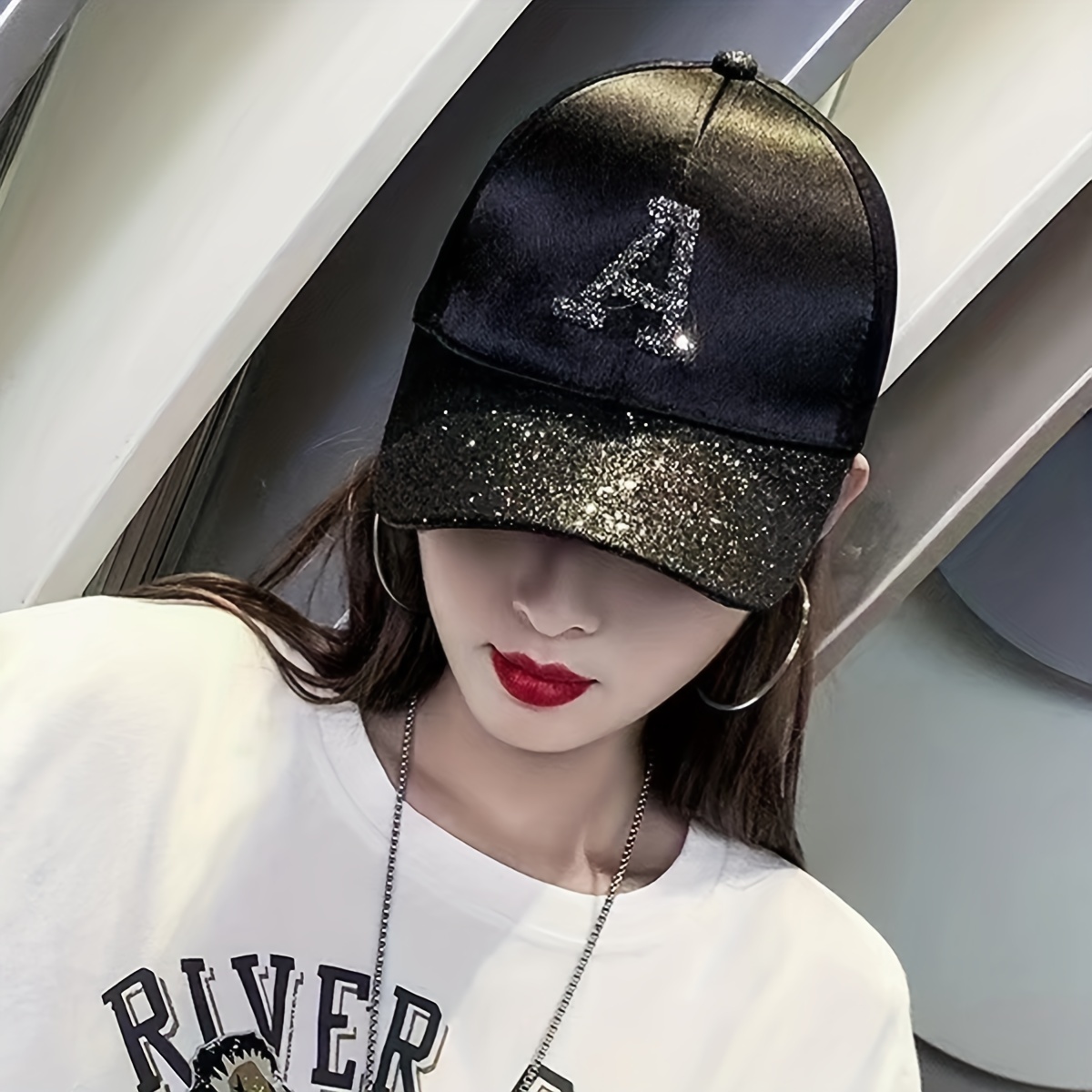 Glitter A Patch Baseball Cap Solid Y2K Sun Hats Hip Hop Dad Hat