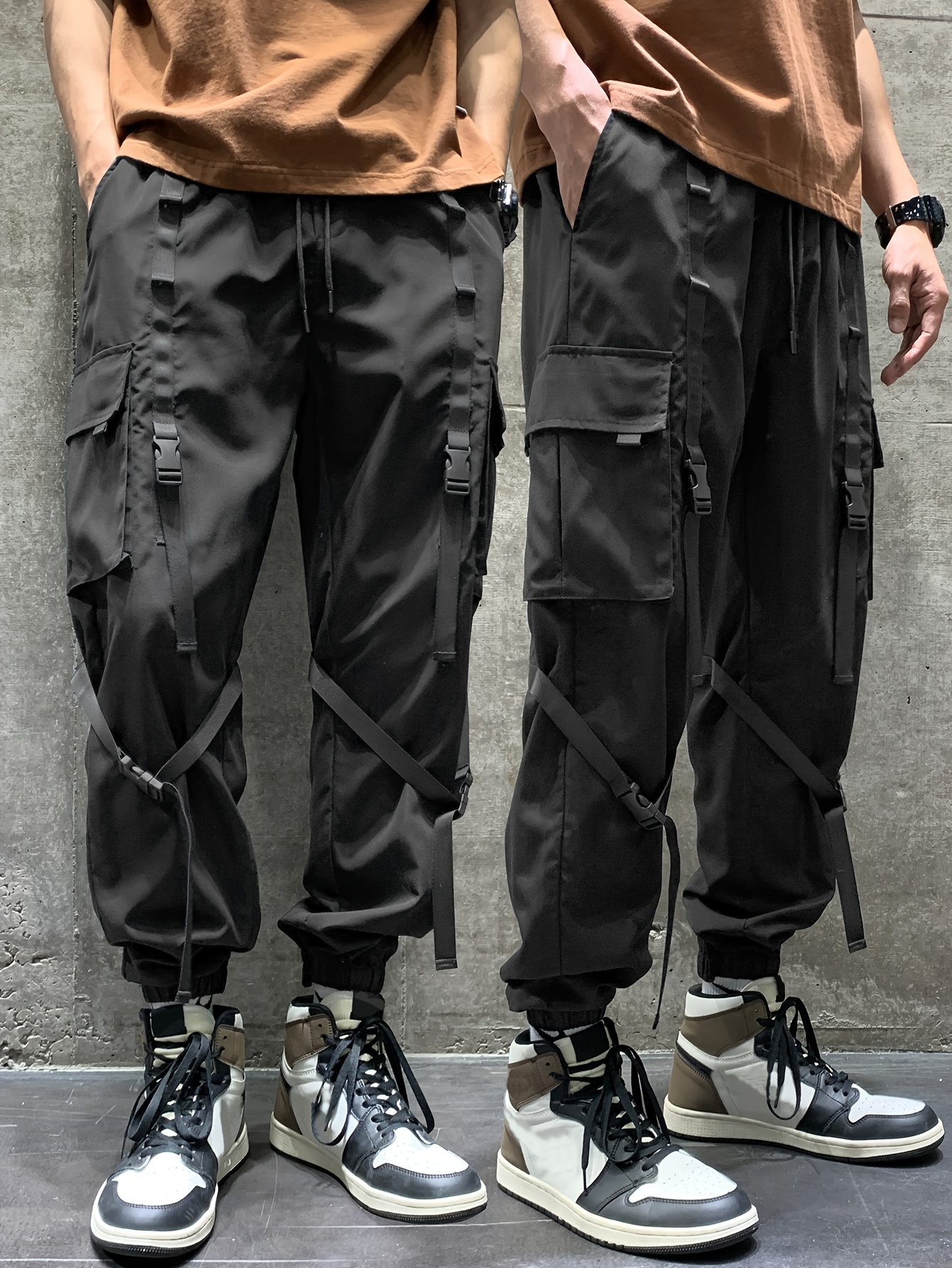 Pantalones Jogger Sueltos Modernos Bolsillo Solapa Cordón - Temu