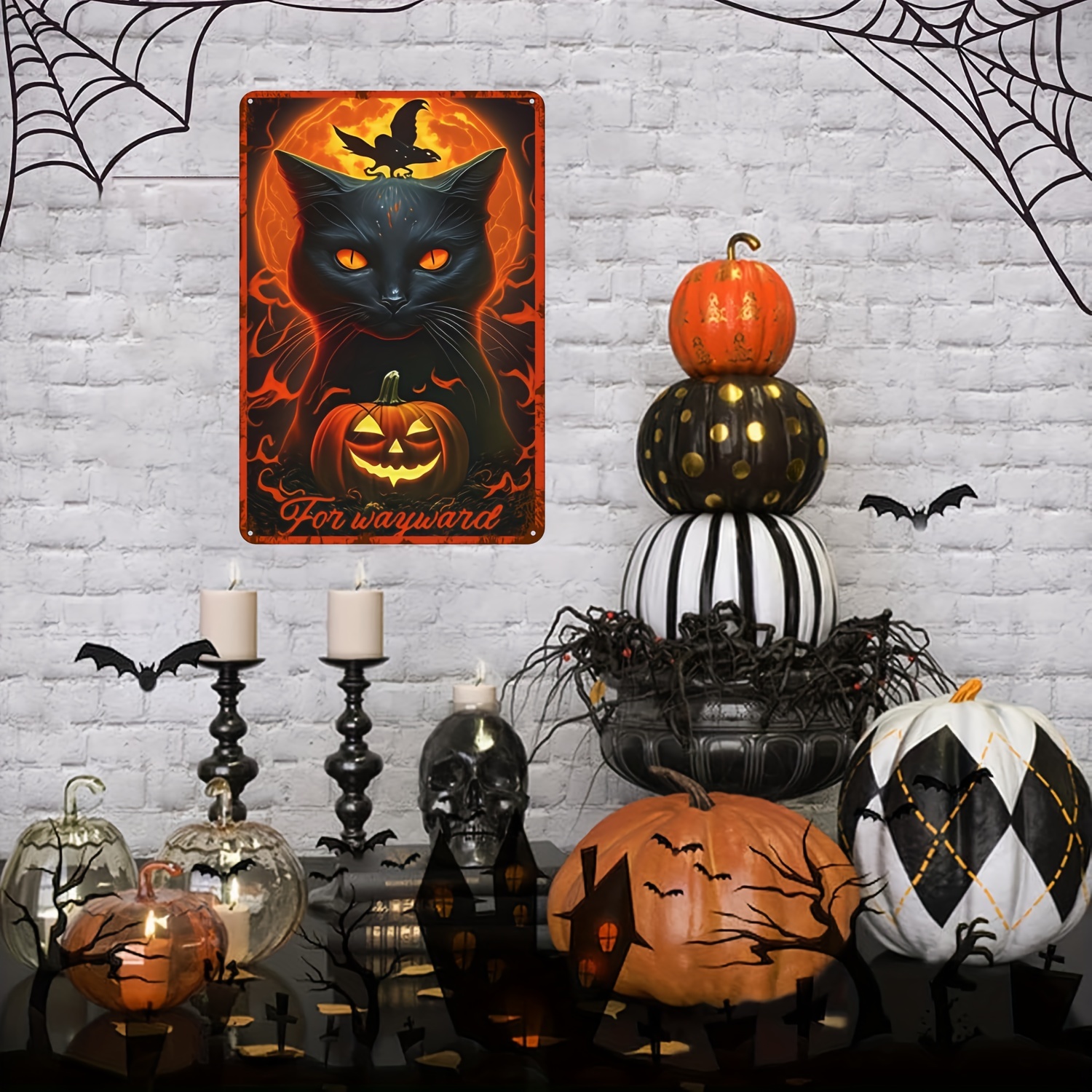 spooky halloween metal sign black cat jack o lantern Temu Australia