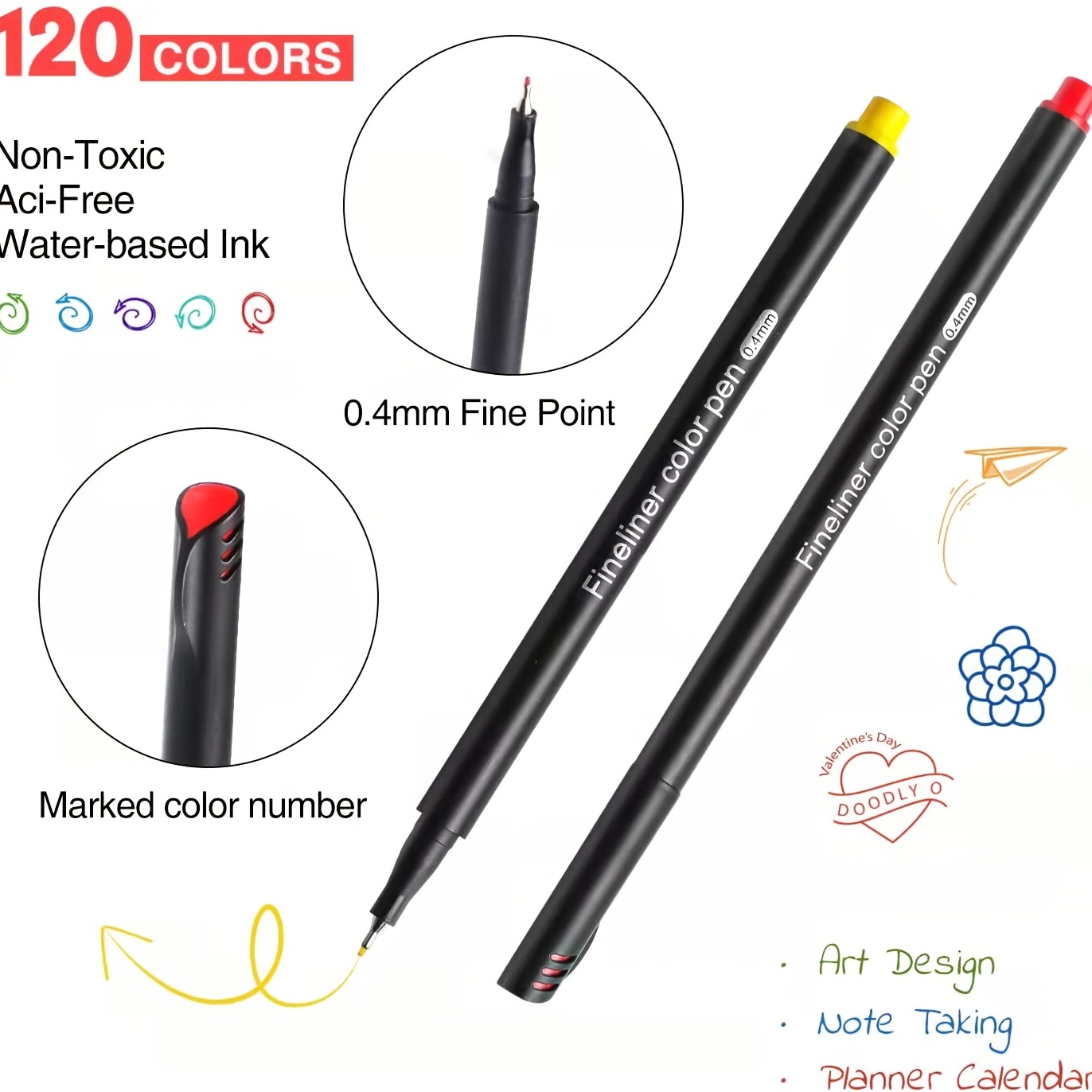 18 Pack Felt Tip Fine Line Marker Pens (0.4 mm Extra Fine Tip)