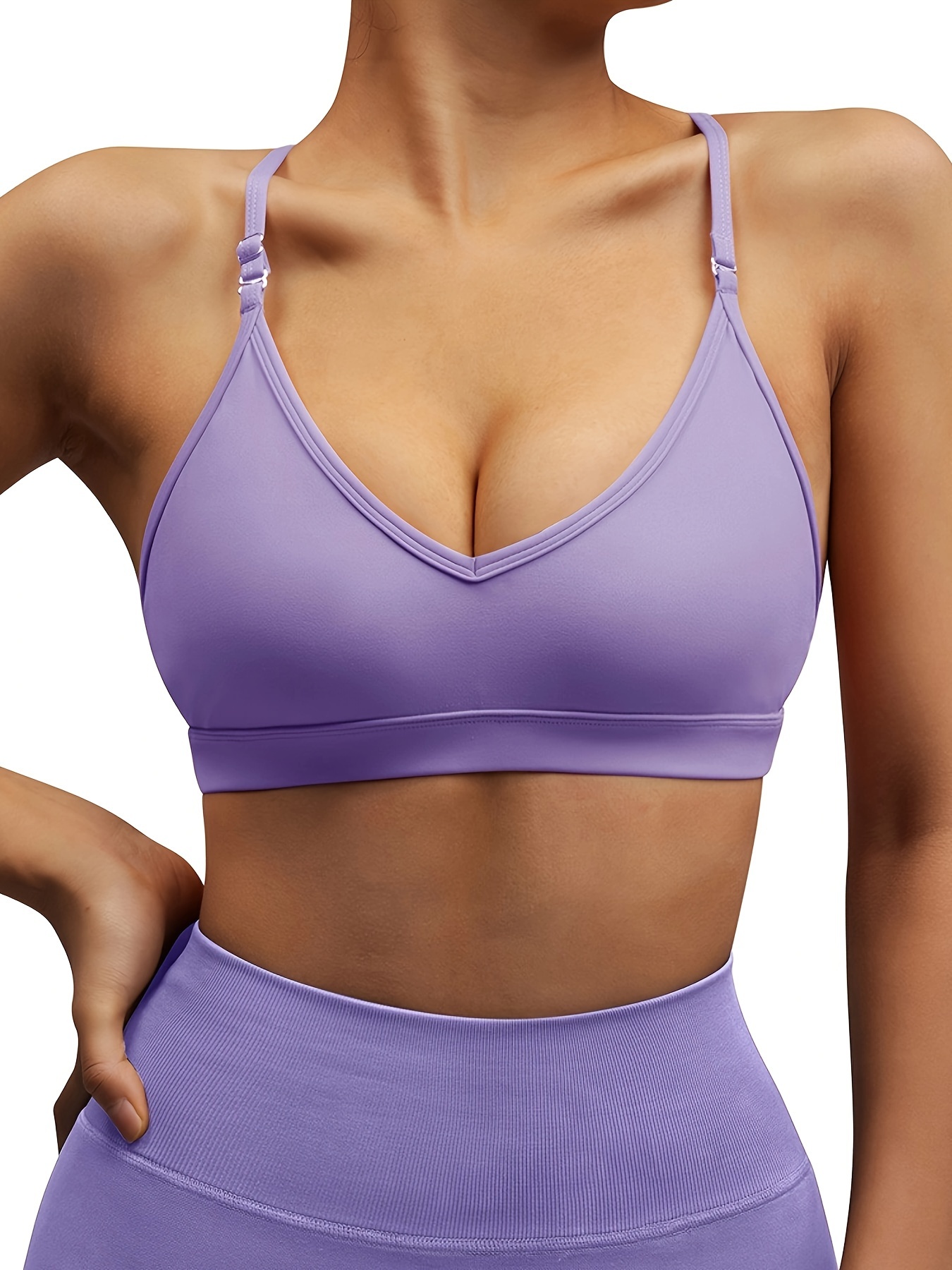 1pc Threaded Shockproof Yoga Tank Top Sports Bra With Removable Pads For  Women