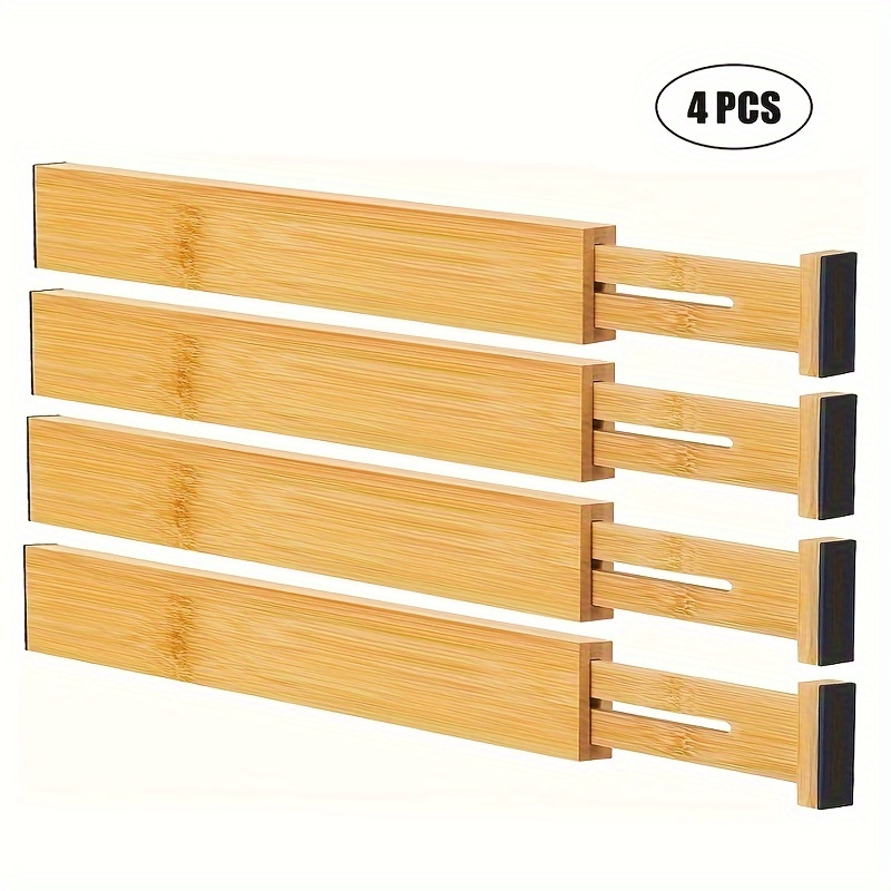 4pcs Bamboo Drawer Dividers Kitchen Drawer Organizer Adjustable