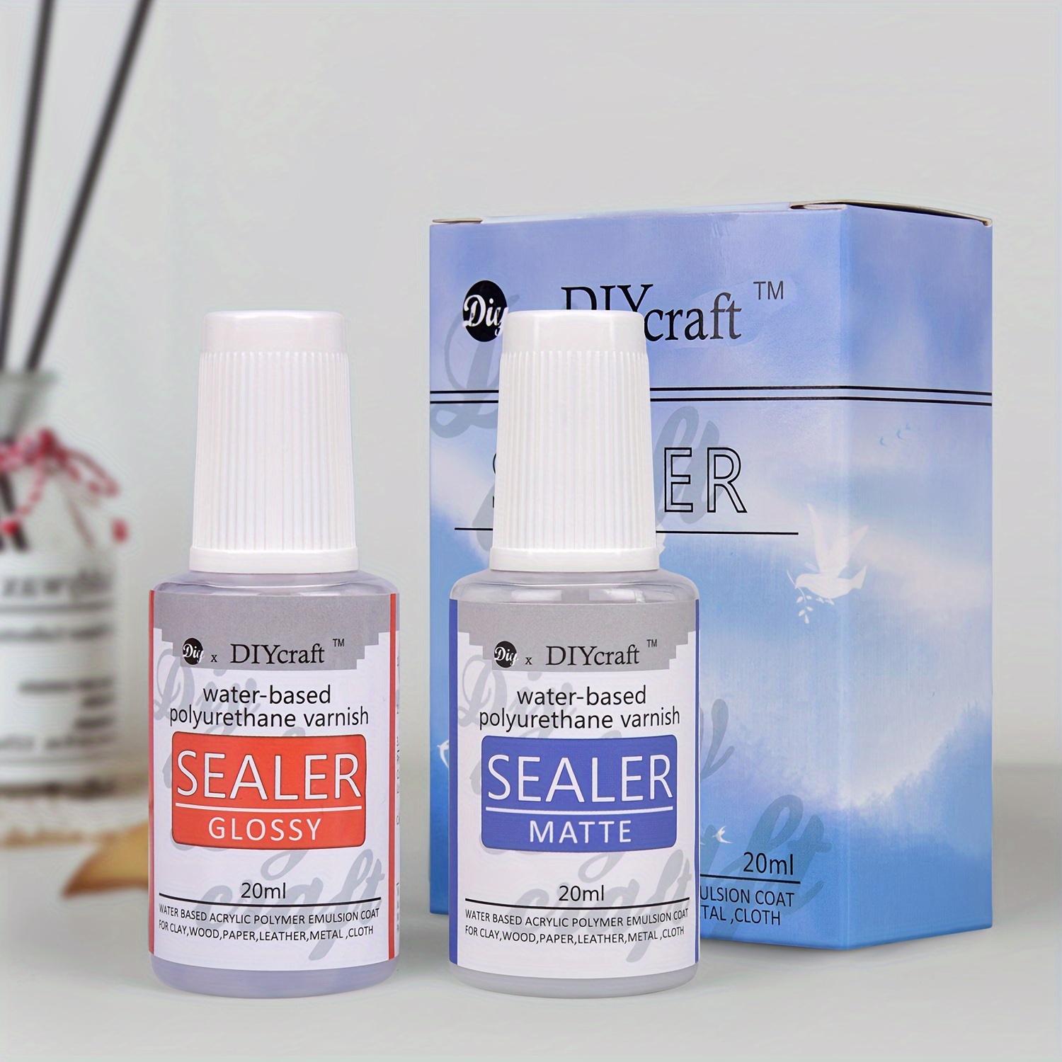 Water Based Acrylic Polymer Emulsion Coat For Clay, Wood, Paper, Leather,  Metal, Resin, And Cloth, Gloss Matte Water Base Sealer Water Resistance  After Dry (20mlmatte, 20mlglossy, 20mlglossy+20mlmatte) - Arts, Crafts &  Sewing 