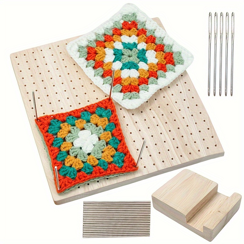 Wooden Squares Blocking Board & Needles Kits Knitting Crochet Handcrafted  Tools