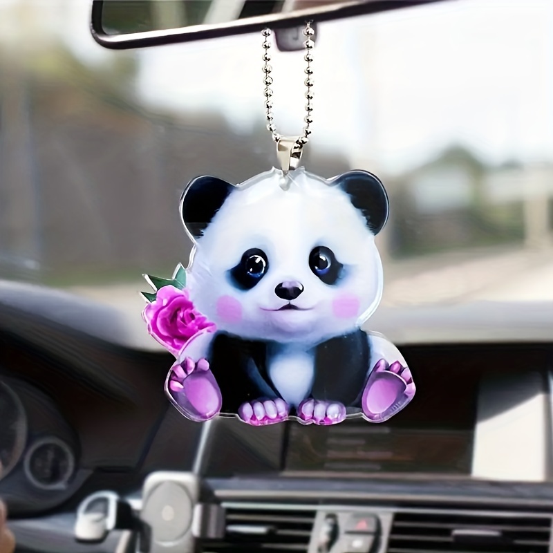 Niedlicher Panda-lila-mond-auto-innen-rückspiegel-anhänger