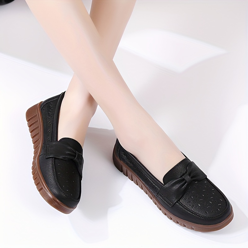 Casual solid color store bow flat loafers