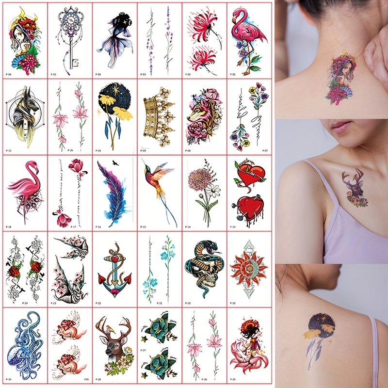 Lot Colorful Fake Temporary Tattoos Stickers Waterproof Rose - Temu