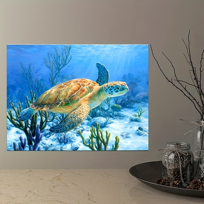 Toile Peinture Tortue dans l'océan - 20x20 cm - Décoration murale