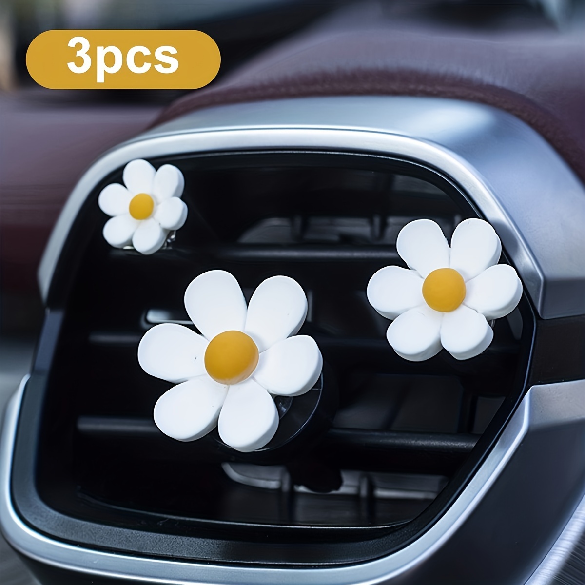 

3pcs Daisy Flower Car Vent Clips - Aromatherapy Diffuser & Decorative Air Freshener, No Scent Included