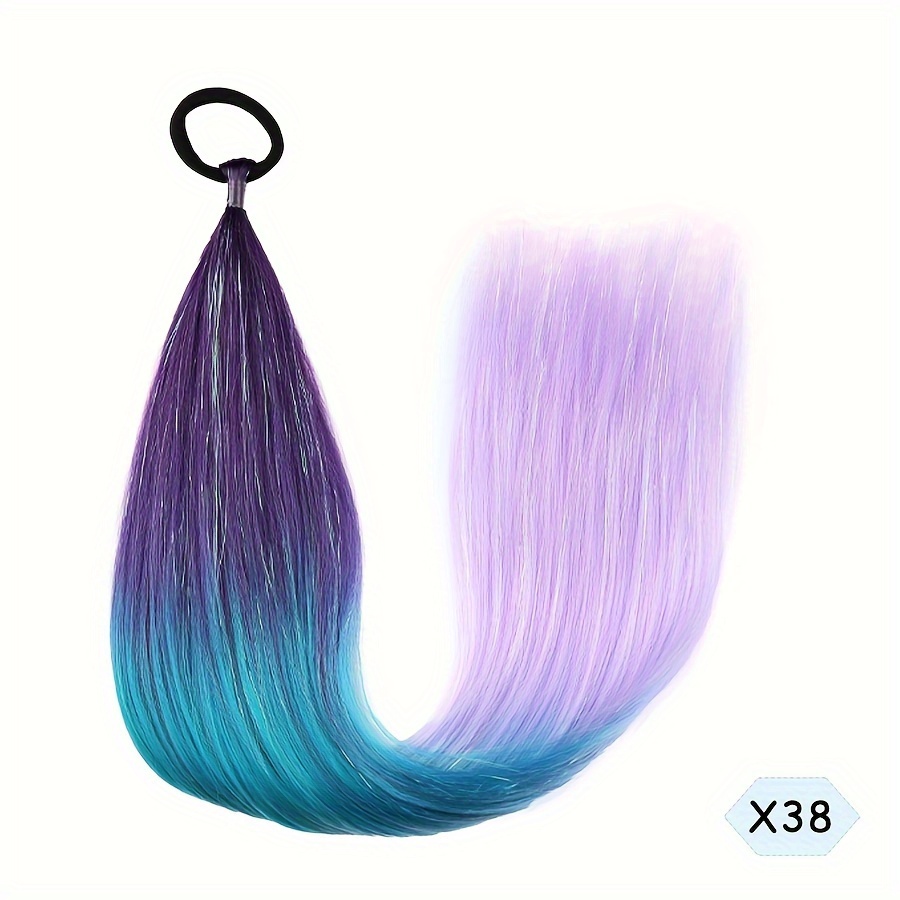 24inch synthetic braided ponytail diy ombre hair extensions with hair tinsel jumbo ponytail colorful   for braiding hair on hair tie loose tinsel hair extensions hair glitter christmas new year and holidays can wear cos for music festival details 1