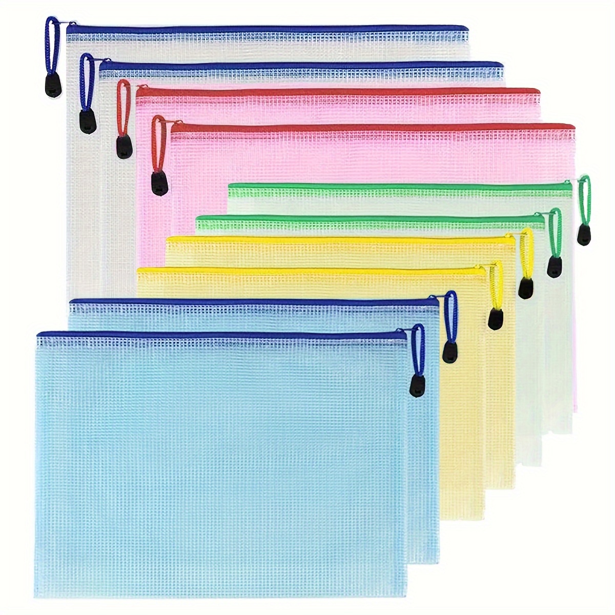 

10pcs A3/a4/a5 Grid Zipper File Bag Pen Bag Stationery Bag Office Transparent Data Bill Bag Storage Bag For Office School Learning Supplies