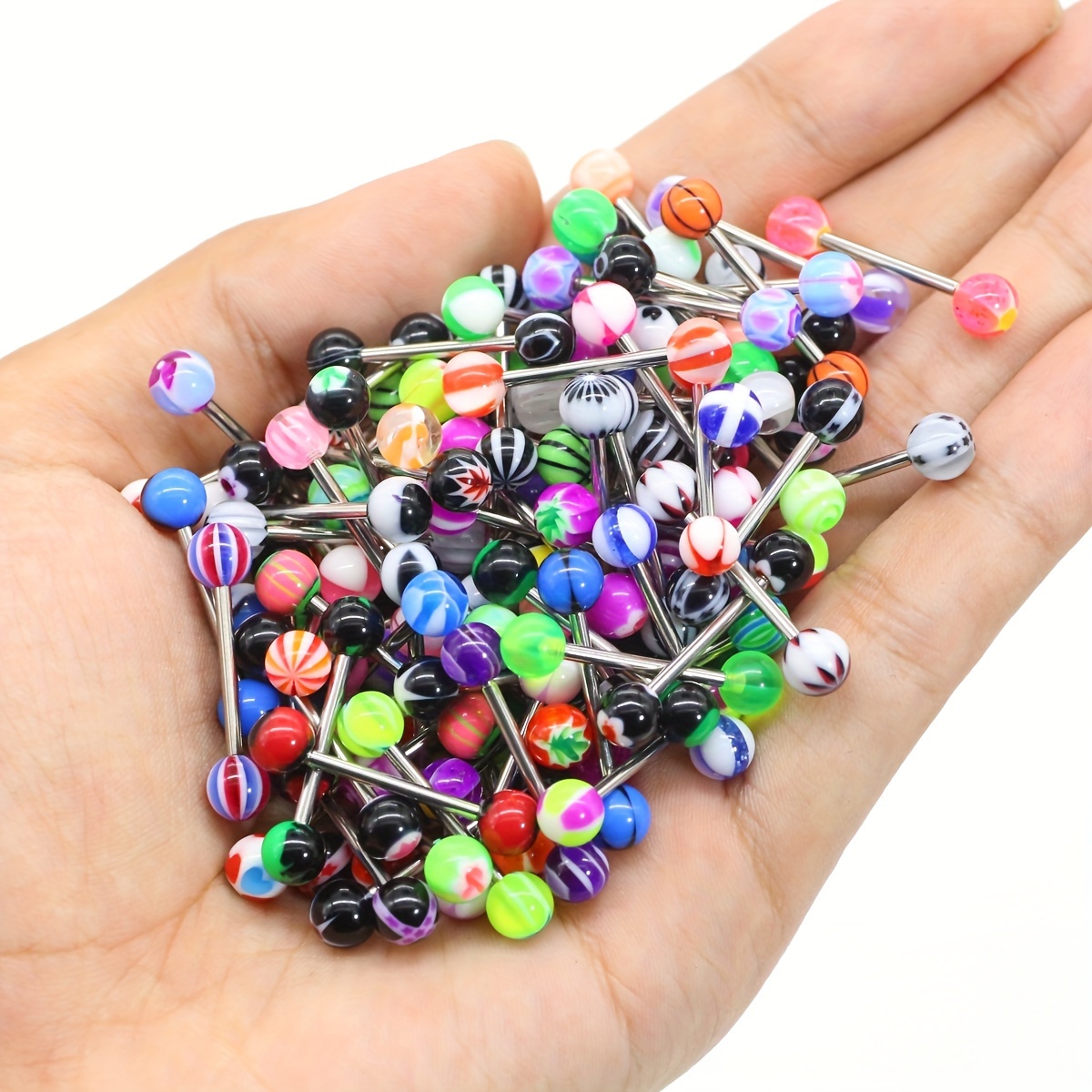 Vibrating Tongue Jewelry Tickler Tongue Bar Wholesale 100 Lot 14g Tongue  Rings Bar Balls Barbell Body