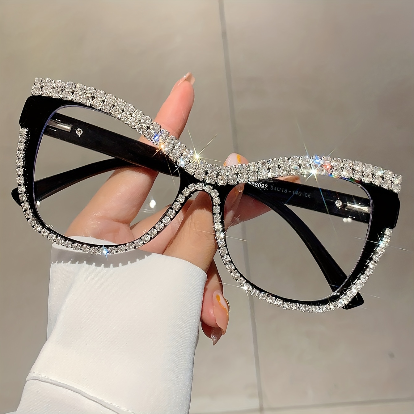 Gafas de lujo para fiestas y eventos con lente transparente y decoración de  ojo de gato con pedrería brillante estilo retro para mujeres