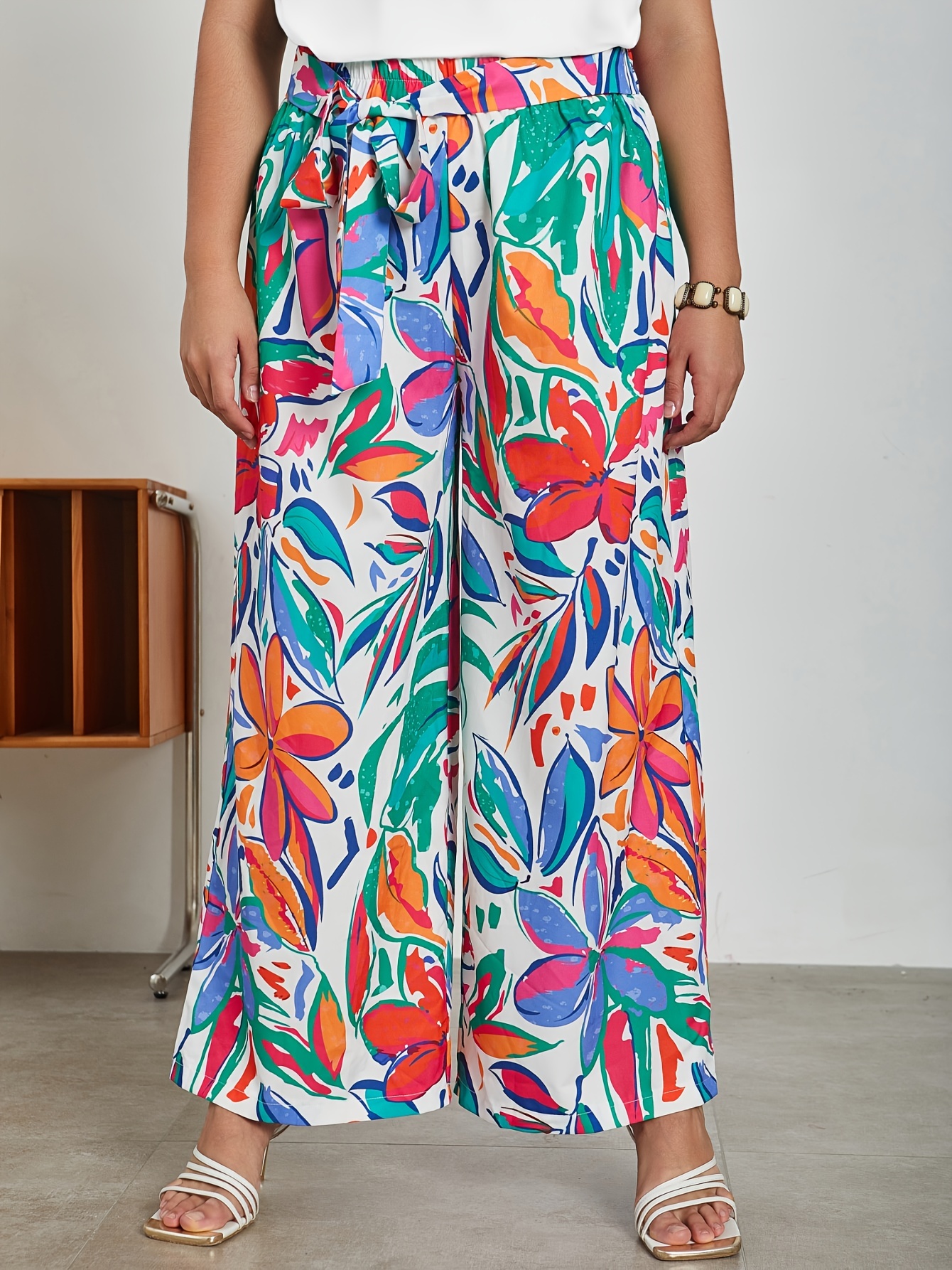 Plus Size Boho Pants Women's Plus Floral Print Elastic - Temu