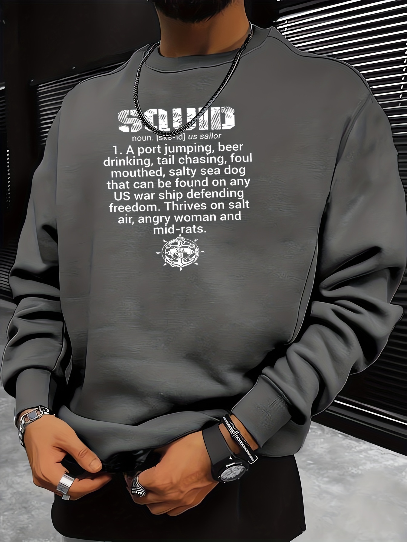 Letters Print Mens Graphic Round Neck Sweatshirt Loose Trendy