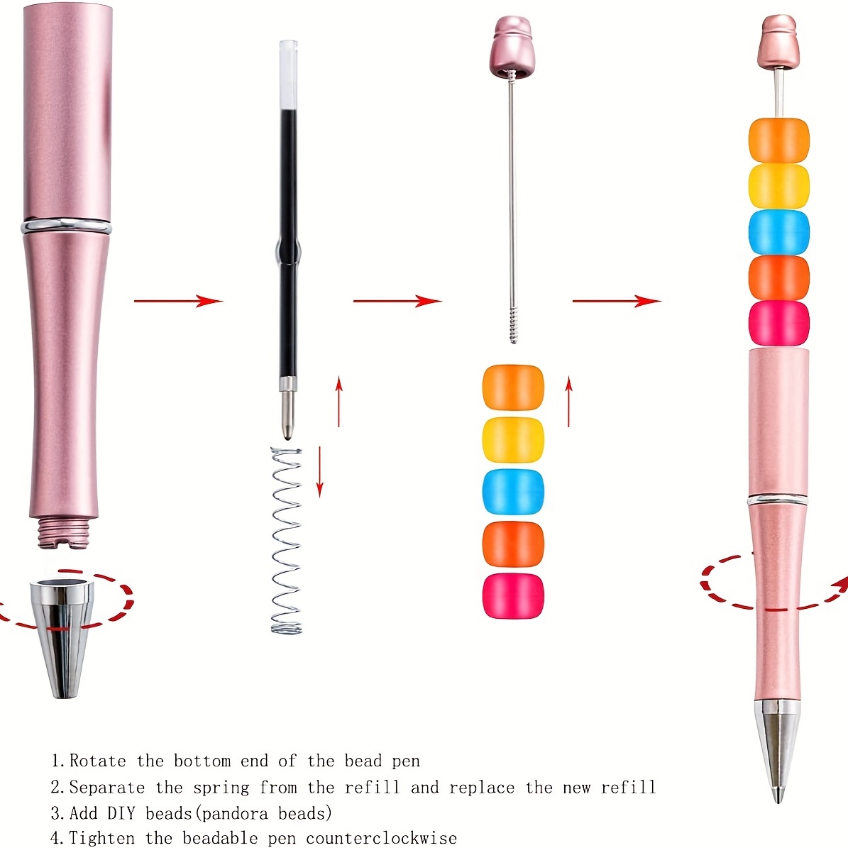 10pcs Bulk Metal Beadable Pens For Diy Beads Pens Ballpoint Pen