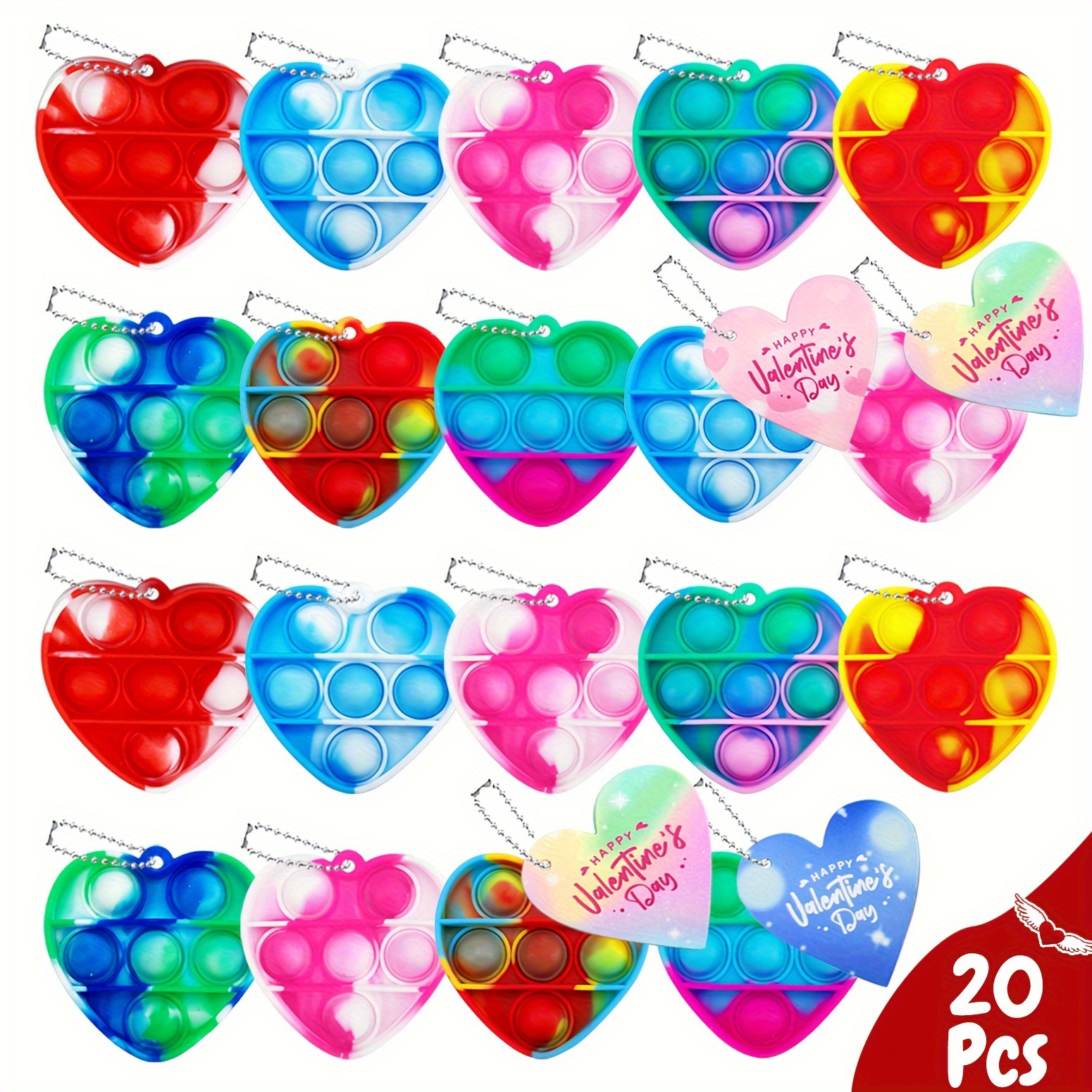 Valentines Day Cards for Kids - Valentines Day Gifts for Kids - 24 Mini  Heart Pop Fidget Toys Bulk - Valentine Exchange Cards for Classroom School