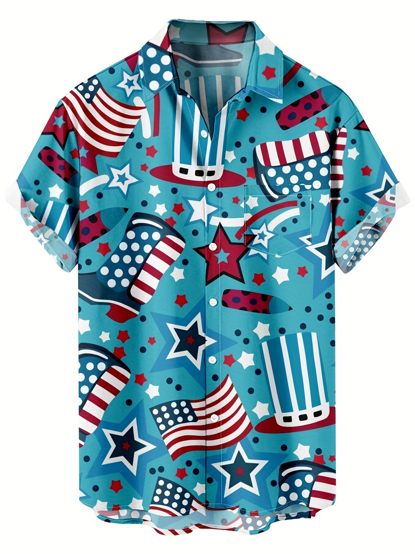 Camisa Casual Manga Corta Estampado Bandera Americana Hombre