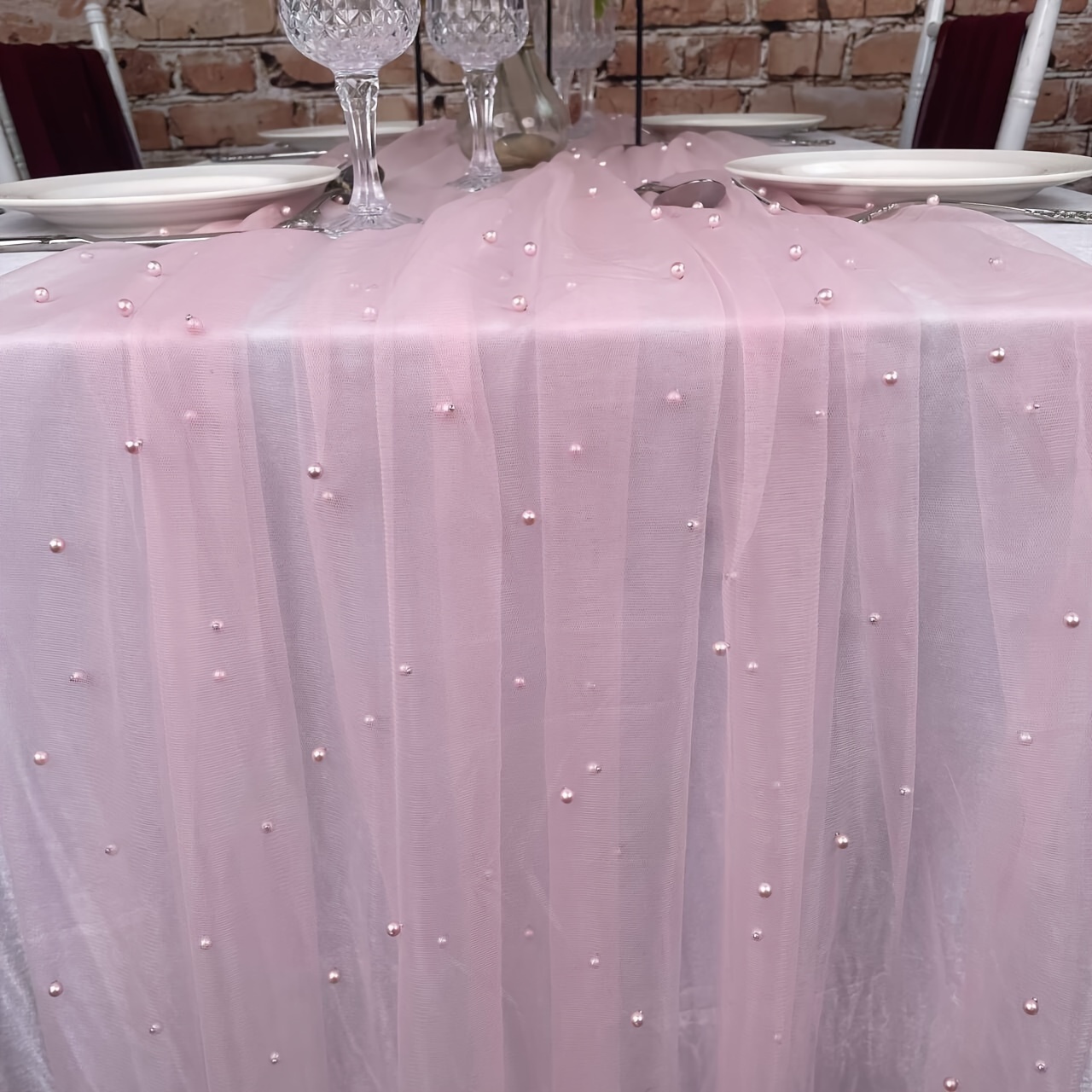 Tulle and Pearl Runners, Pearl and Tulle Table Decor, Table