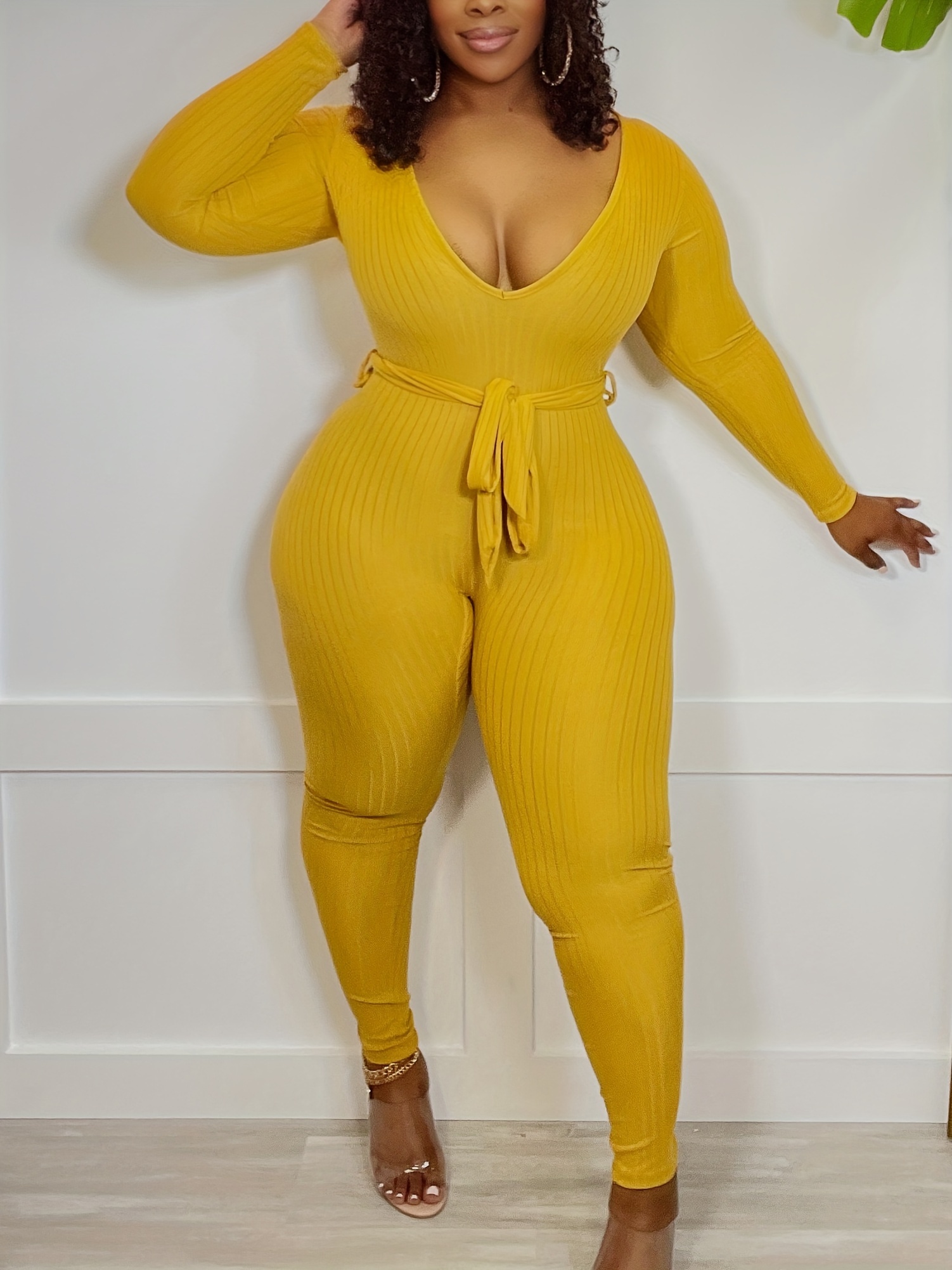 Long Sleeve Tie Waist Jumpsuit