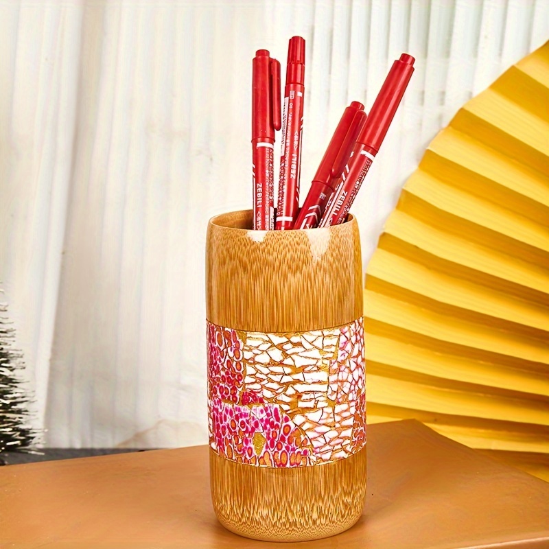 Organizador de escritorio giratorio de bambú, organizador de lápices,  organizador de almacenamiento de escritorio para bolígrafo, lápices de  colores