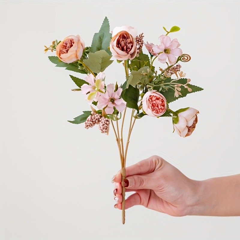 26 Heads Roses Artificial Flowers 2 Bouquets, Dried Roses With Stems  Vintage Flowers Artificial Roses Fake Flowers For Centerpiece Table Wedding