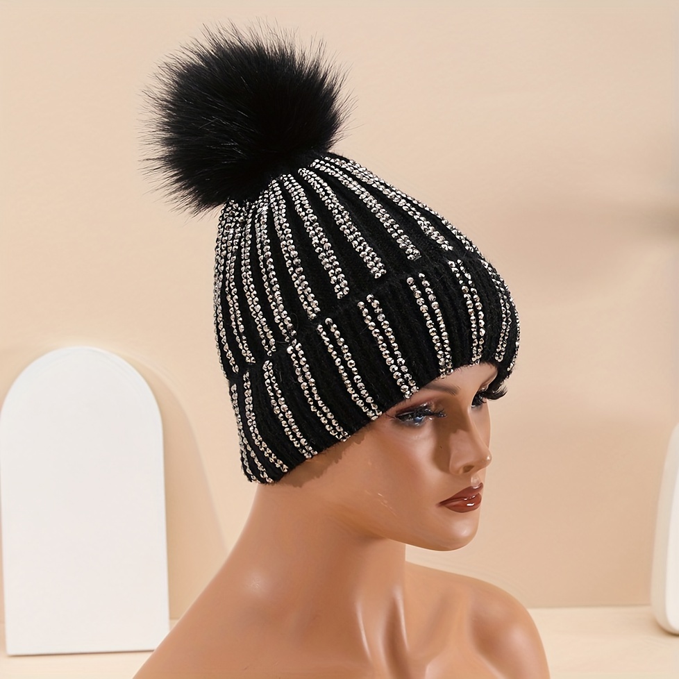 Black beanie hat with hot sale ball