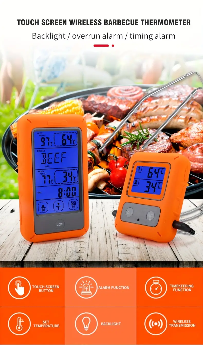 Wireless Food Thermometer, Digital Meat Thermometer For Cooking, Instant  Read Food Thermometer With 2 Stainless Steel Probes For Bbq,high Temperature  Resistance Grill Smoker Oven Thermometer, Kitchen Accessaries, Bbq  Accessaries - Temu