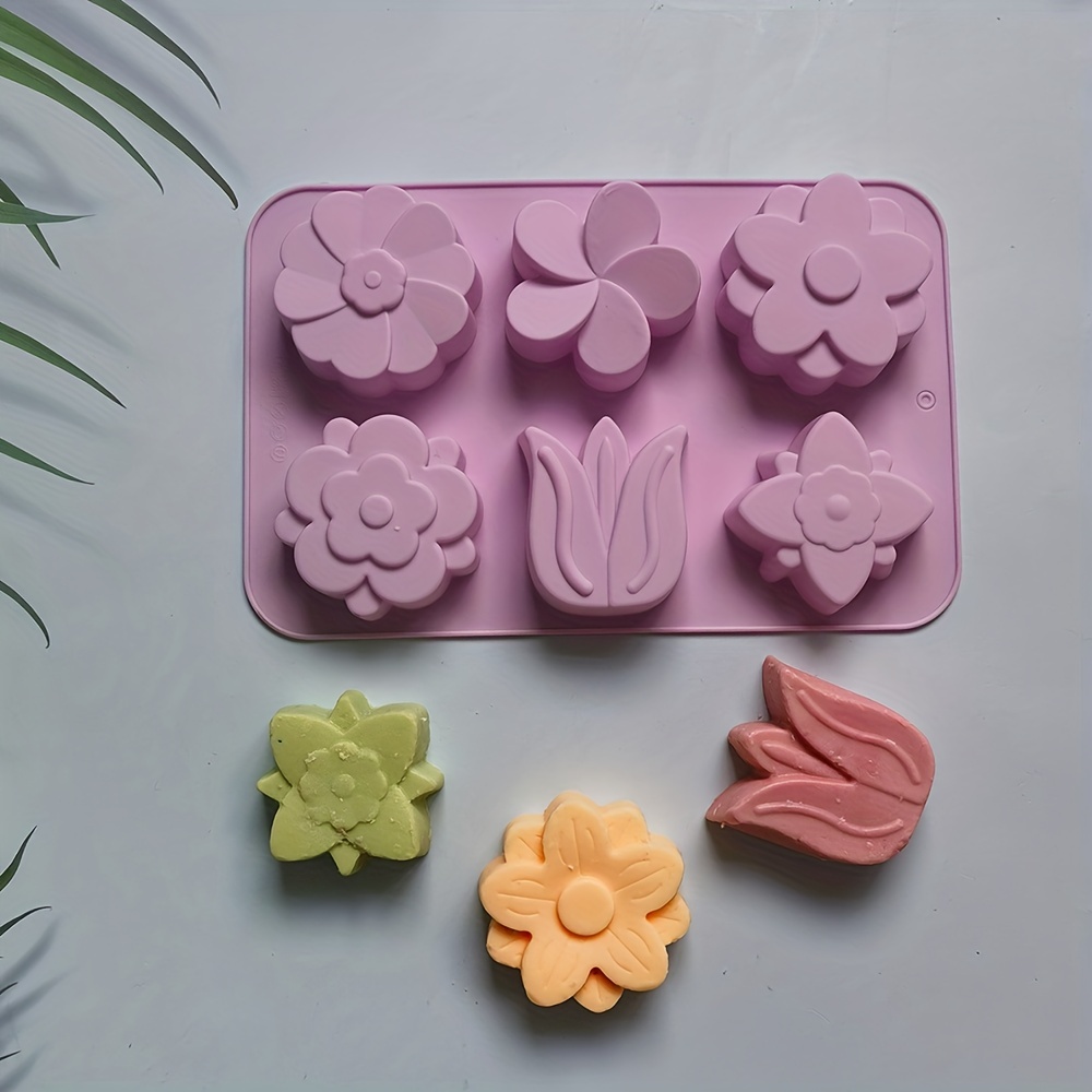 Paquete de 3 moldes de silicona para jabón, molde para hacer flores de 6  cavidades, incluye suministros de forma rectangular, perfectos para jabones