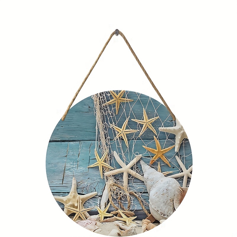 Póster Decoración marítima: red de pesca, conchas y estrellas de mar 