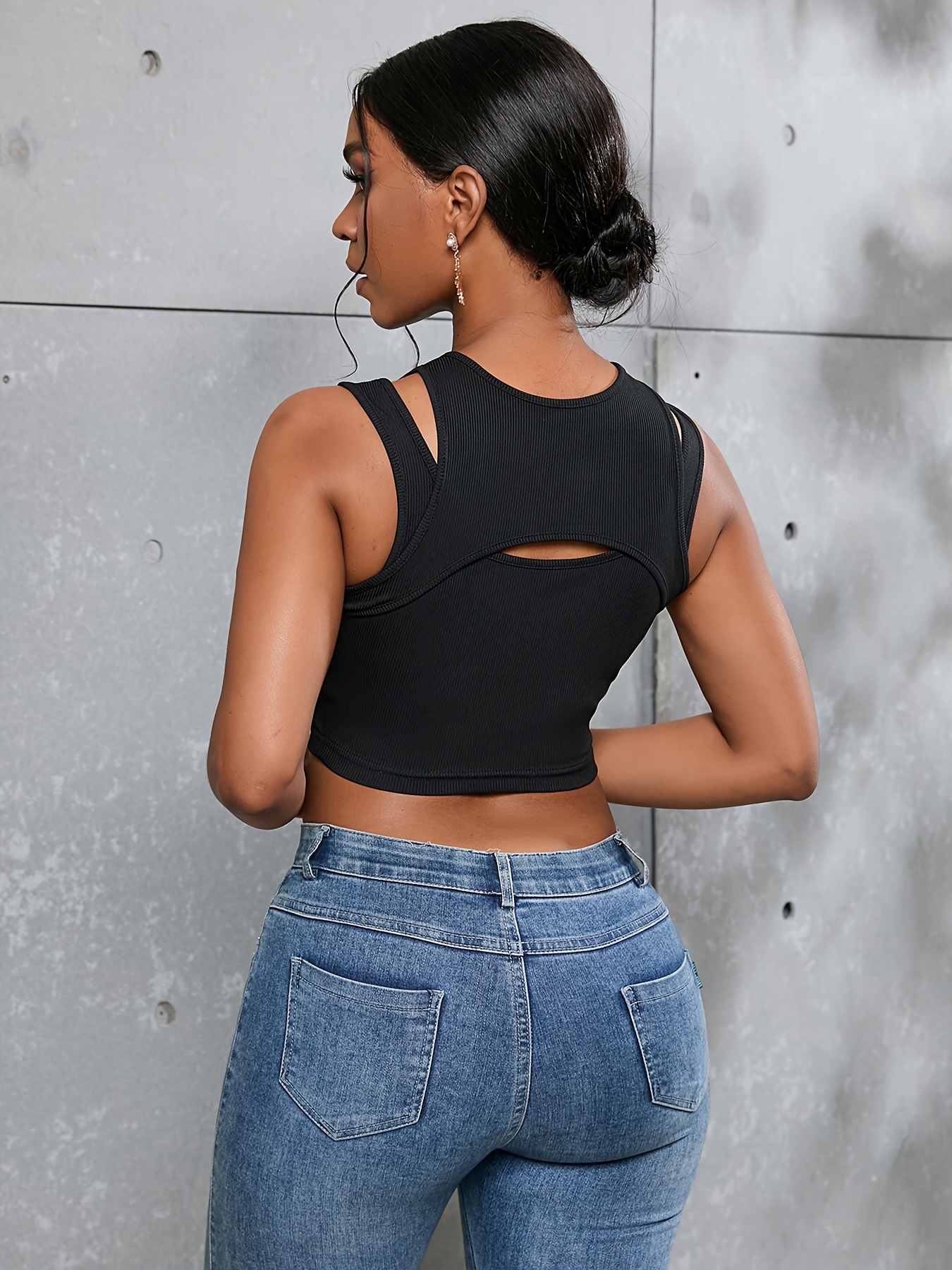 Buy Cool & Sexy Cut Out Sleeveless Crop Top In Black