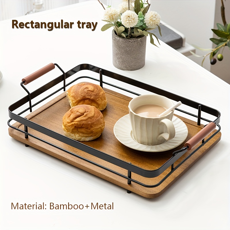 Bandeja de té rectangular, bandeja de servir rectangular de madera, cristal  de nogal, hermosa para el desayuno para pastel (S)