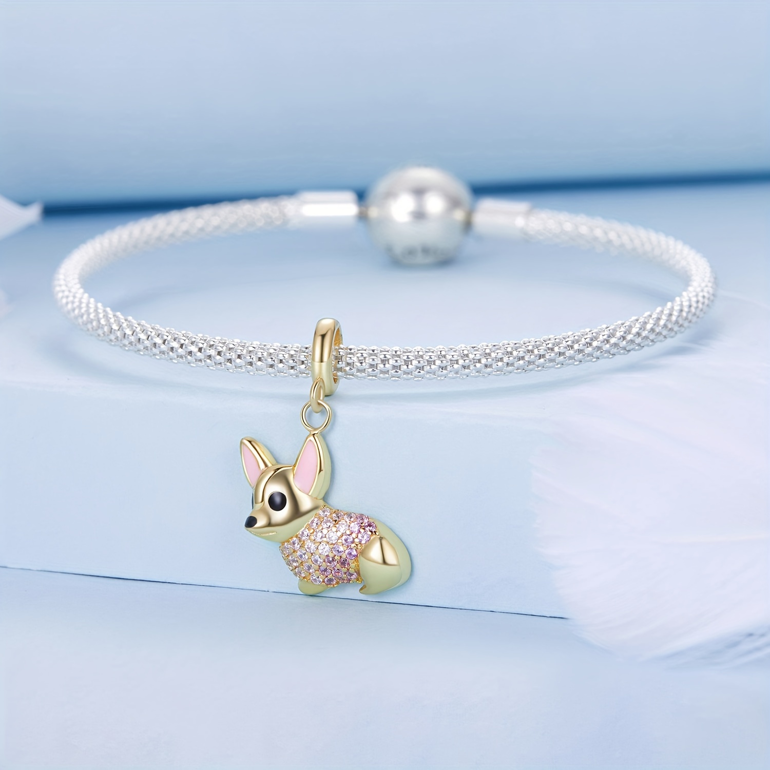 925 sterling silver cute golden corgi loose beads jewelry Temu