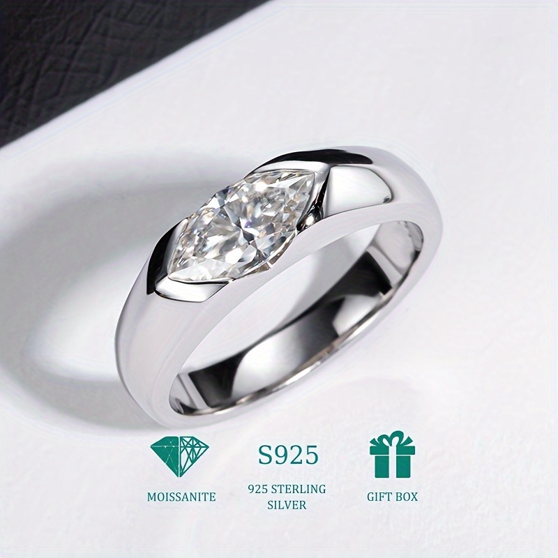 

925 Sterling Silver 1ct Marquise Cut Moissanite Decor Ring For Men Women