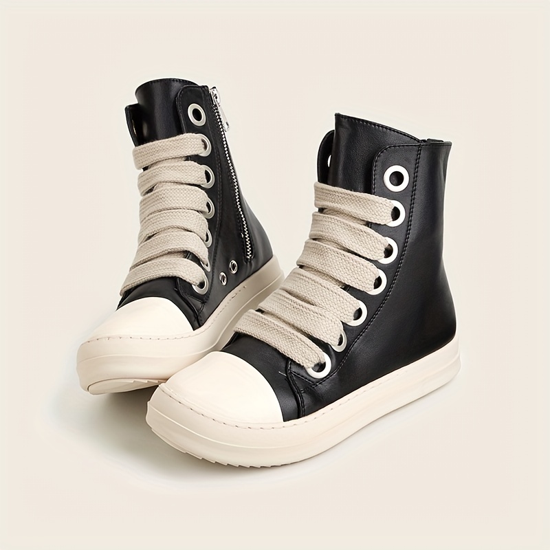 IMPREMEY Women's High Top Sneakers Lace Up PU Leather