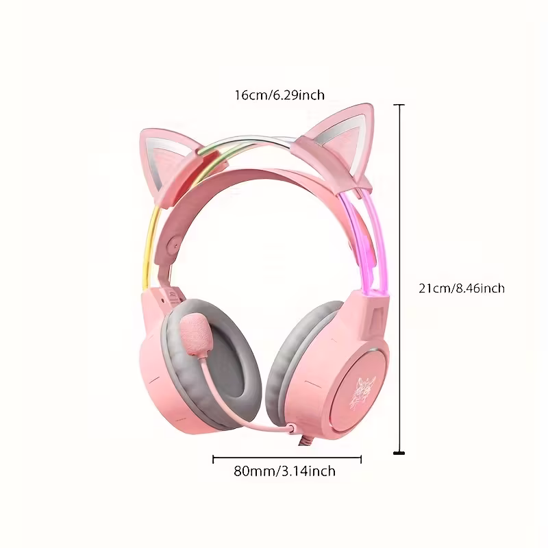 x15 gaming headset rgb lighting cat ear gaming headset with high definition microphone 3 5mm jack connection soft ear pads for comfortable wear ideal for pc gaming over ear design 3